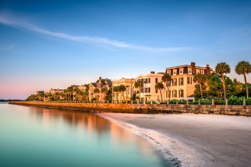 Houses in the Beach at Sunset