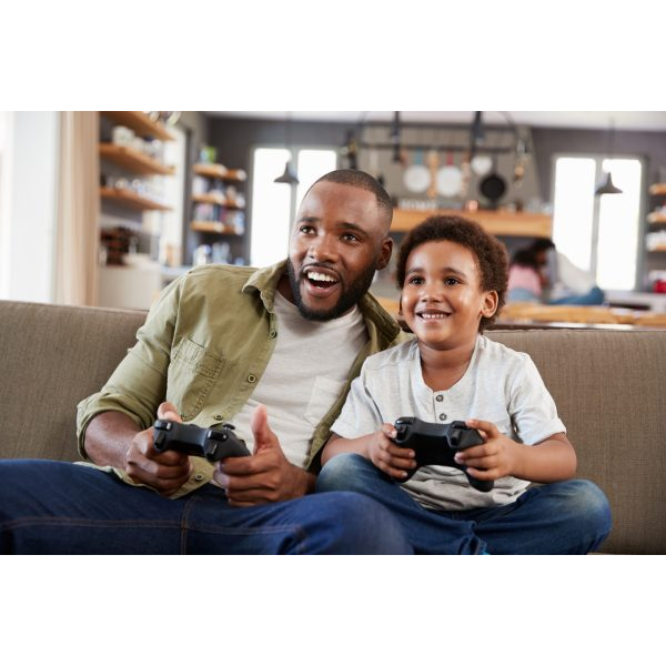 Young Father and Son Playing Video Games