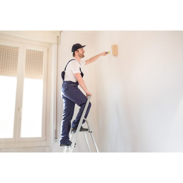 Man with Stairs Painting a Wall