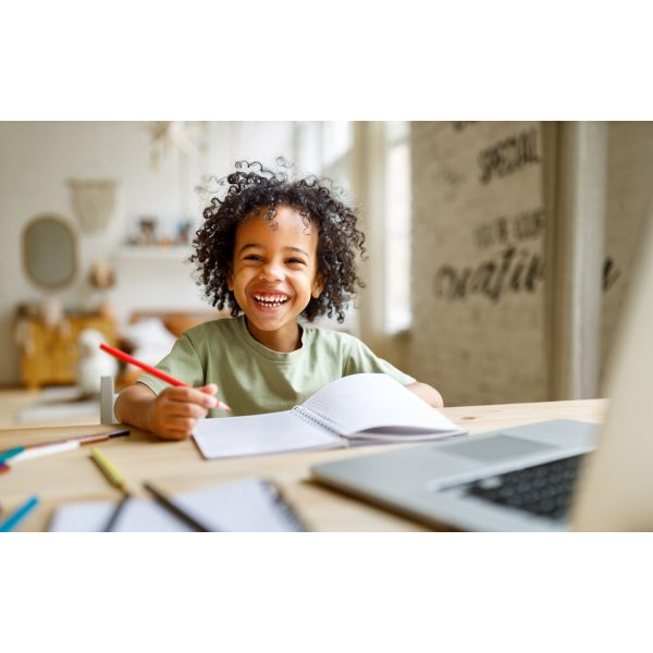 Happy Boy Doing Homework