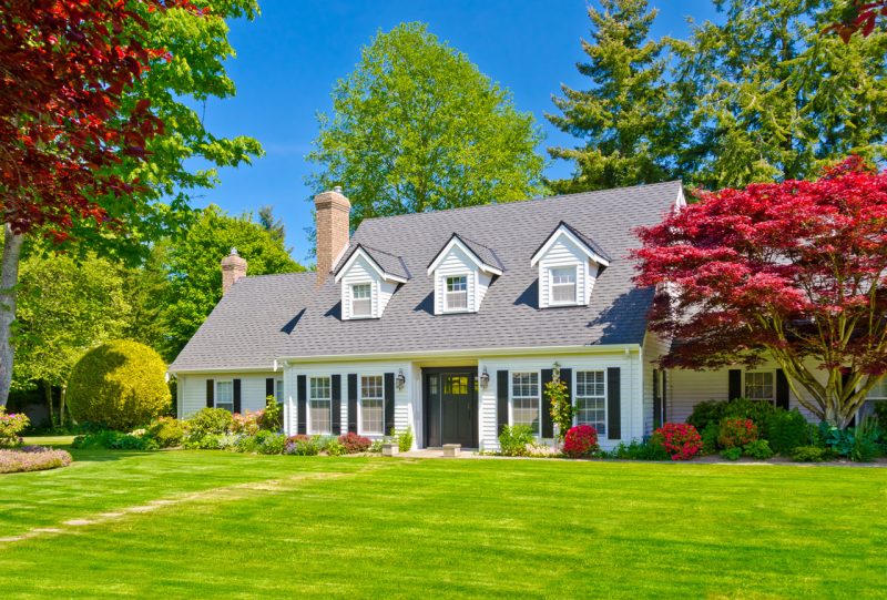 Luxury White House in the Suburbs at Daylight