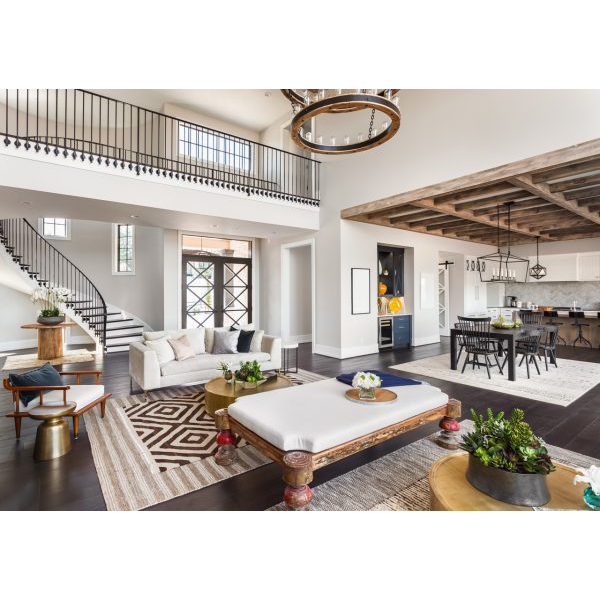 Inside Living Room Space and Kitchen View with Stairs