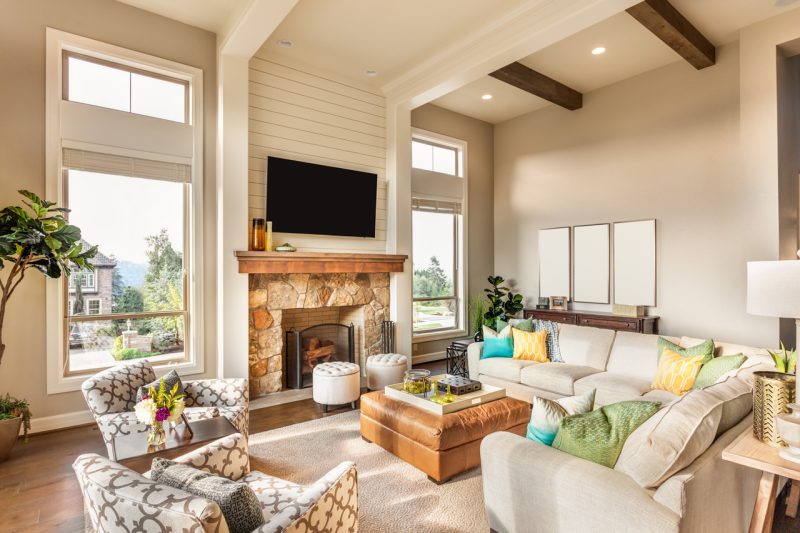 Luxury Living Room with Fire Place and TV