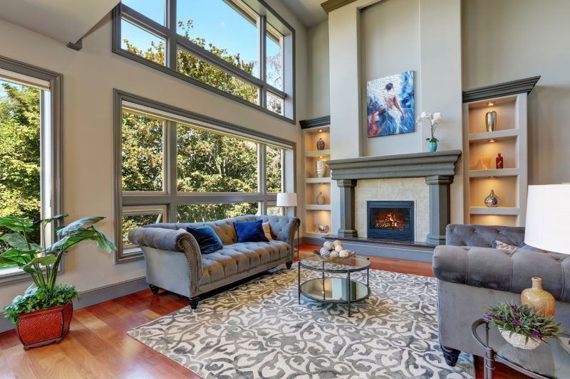 Beautiful Interior Living Room with Fireplace