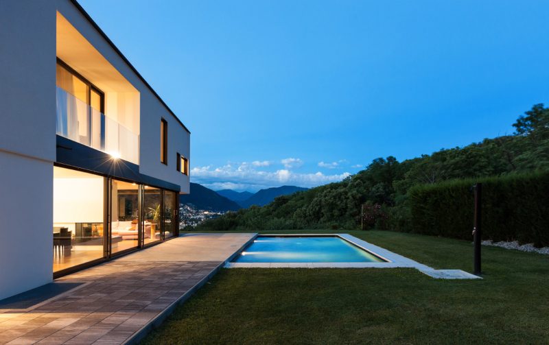 Luxury House with Pool at Night