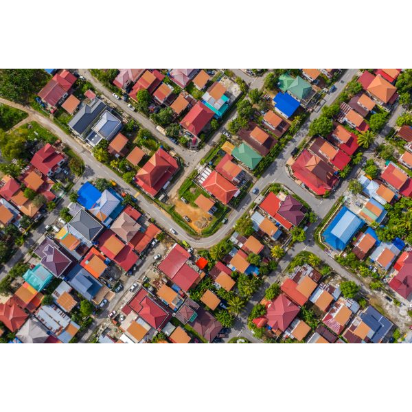 Aerial View of Colorful Neighborhood