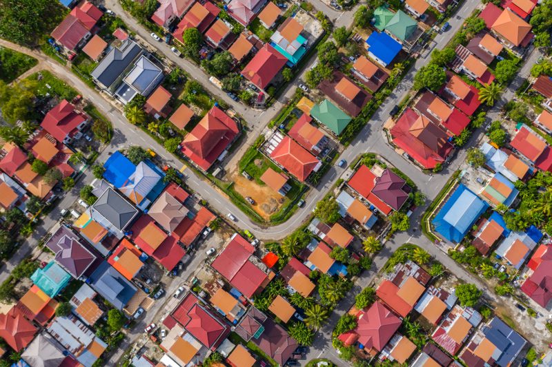 Aerial View of Colorful Neighborhood