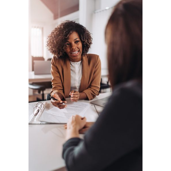 Woman Broker Explaining