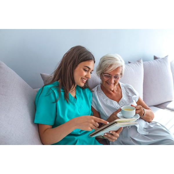 Young Woman and Old Woman Chating