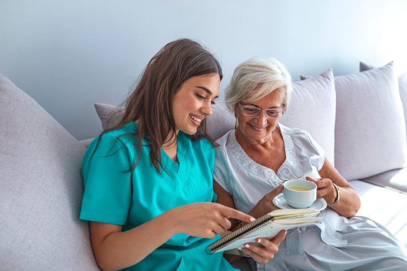 Young Woman and Old Woman Chating